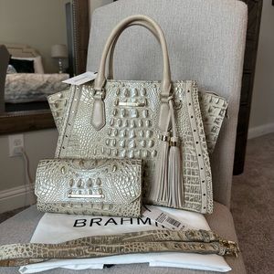 Brahmin Priscilla Silver Birch Birchside with Matching Checkbook Wallet NWT